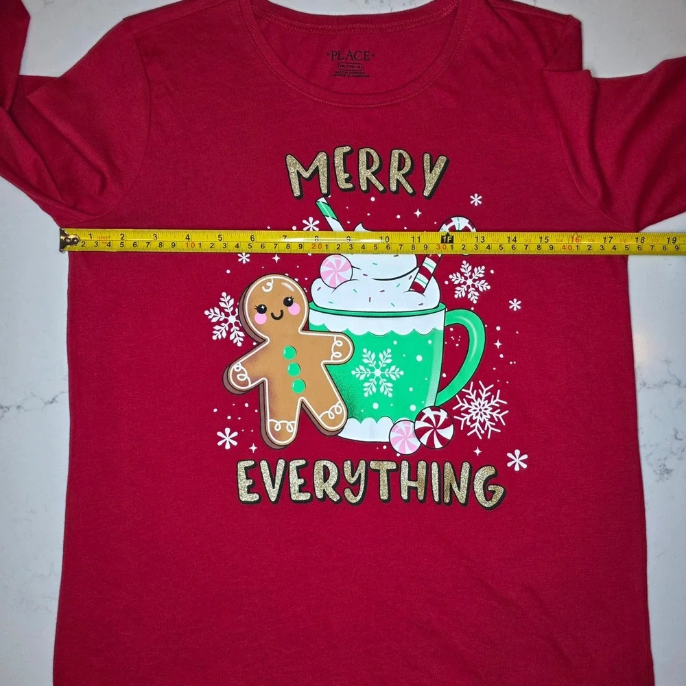 The Children's Place Merry Everything Gingerbread Graphic Tee Girls XXL 16 Red